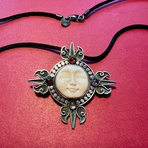 Sajen Inspired pendant/necklace with 4 gemstones 925 China, with 10” silk cord.